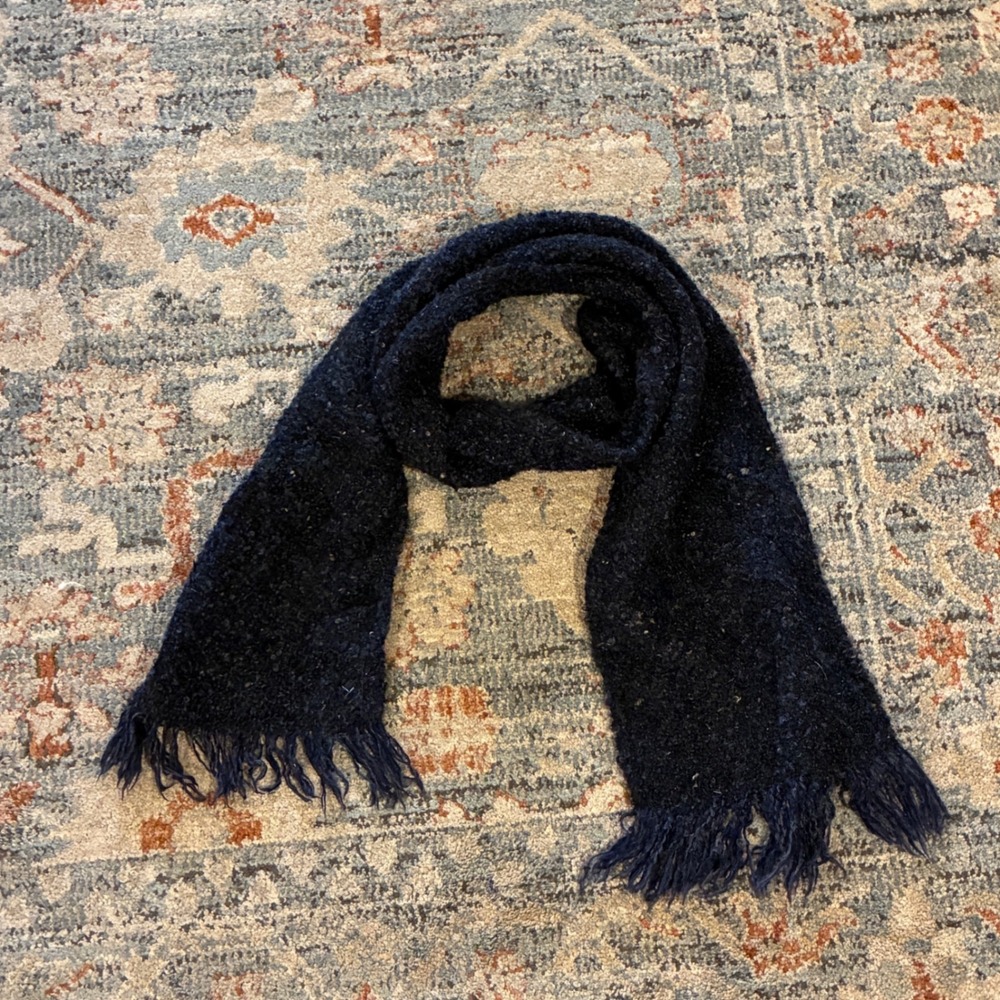 Vintage Brannigan Weavers Irish Wool Scarf Navy Blue Fringe Made Ireland Chunky